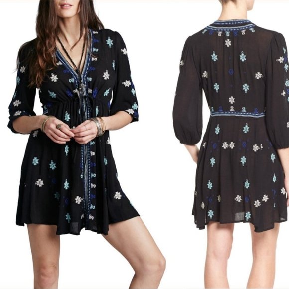 Free People Dresses & Skirts - NWT Free People  Women's Stargazer Embroidered Black  Mini Dress Sz XS